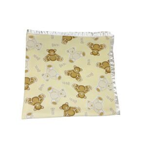 Vintage Bears Yellow Satin Trim Baby Blanket 47x 51